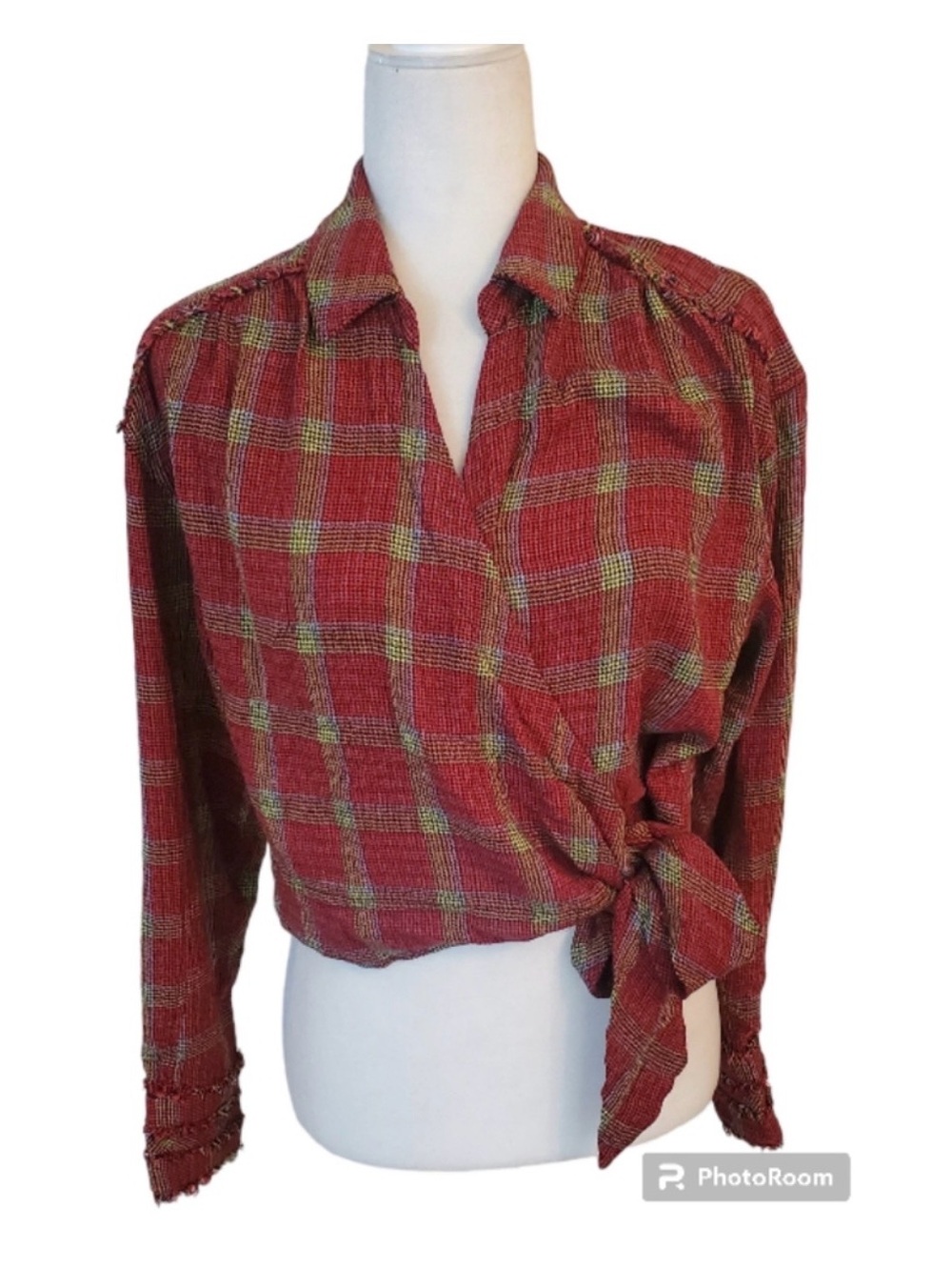 FREE PEOPLE We the Free Running Wild Red Plaid Wrap Shirt - Picture 4 of 11